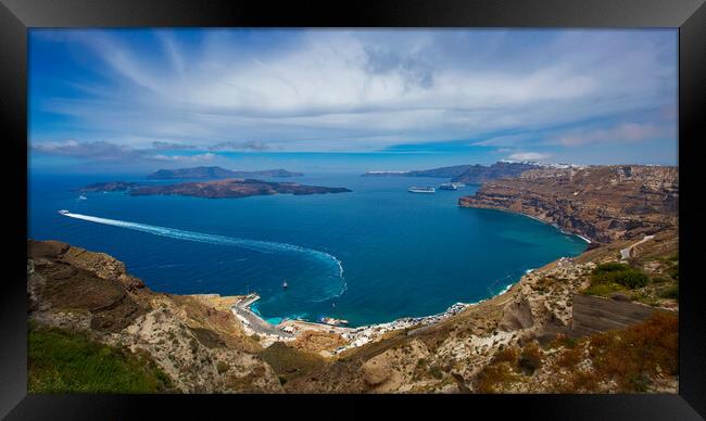 Greece Santorini island in Cyclades, Panoramic top Framed Print by Olga Peddi