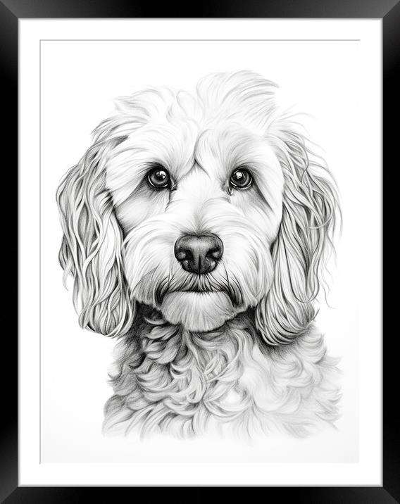 Cockapoo Pencil Drawing Framed Mounted Print by K9 Art
