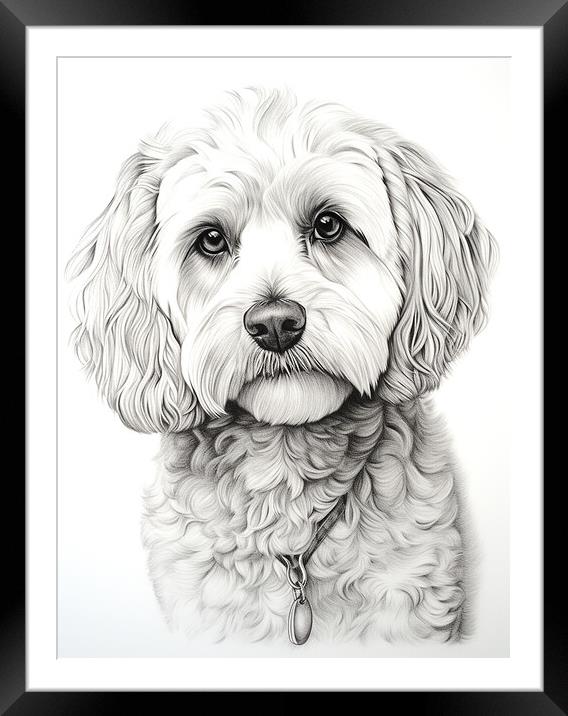 Cockapoo Pencil Drawing Framed Mounted Print by K9 Art