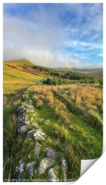 misty sunrise over stone wall and mountains  Print by Jonny Angle
