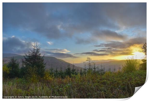Sunrise over Abercynafon valley on the Brecon Beac Print by Jonny Angle