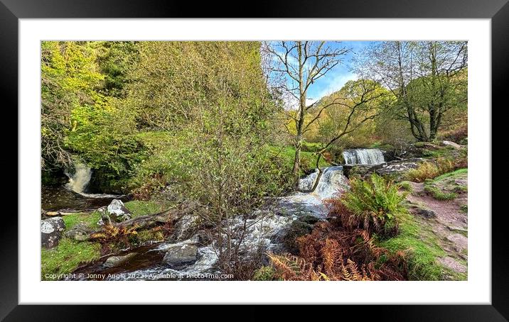 A large cascade Caerfanell river , Brecon Beacons  Framed Mounted Print by Jonny Angle