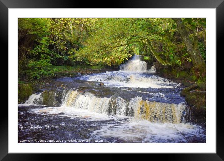 waterfall steps on Caerfanell river , Brecon Beaco Framed Mounted Print by Jonny Angle