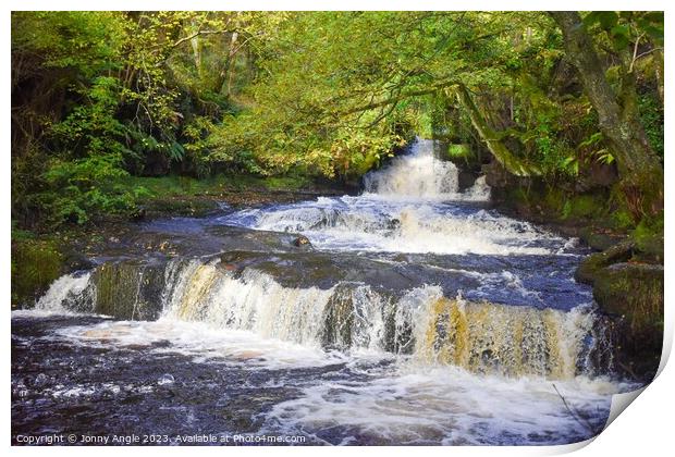 waterfall steps on Caerfanell river , Brecon Beaco Print by Jonny Angle