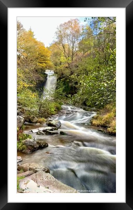 waterfall on Caerfanell river at Gwen Cerrig llwyd Framed Mounted Print by Jonny Angle