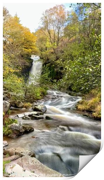 waterfall on Caerfanell river at Gwen Cerrig llwyd Print by Jonny Angle