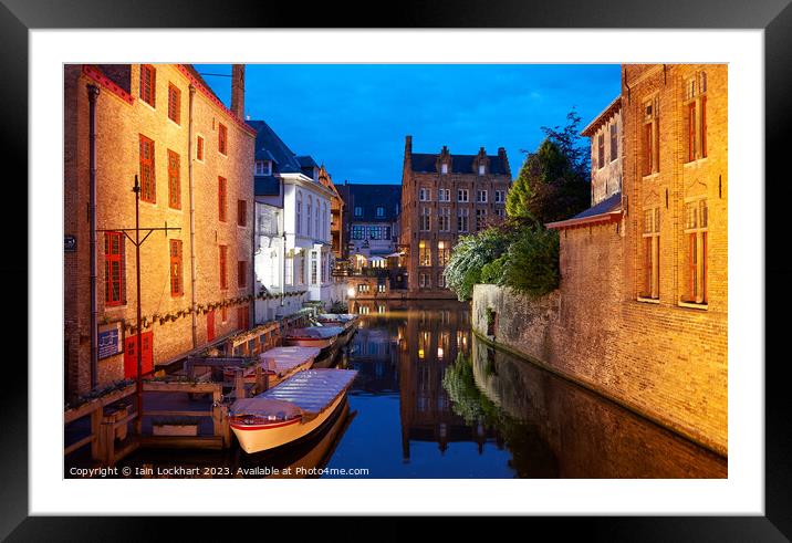 Night scene in the City of Bruges in Belgium Framed Mounted Print by Iain Lockhart