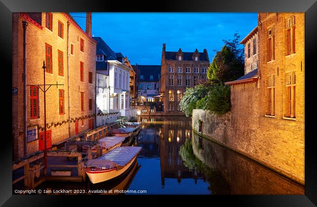 Night scene in the City of Bruges in Belgium Framed Print by Iain Lockhart