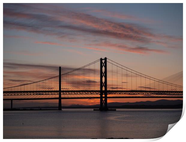 Sunset over the Queensferry Crossing  Print by Emma Dickson