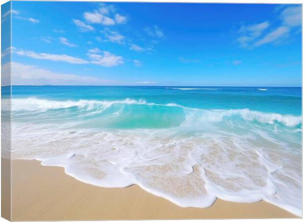 Beach Waves: White Sand Green Sea Canvas Print by T2 