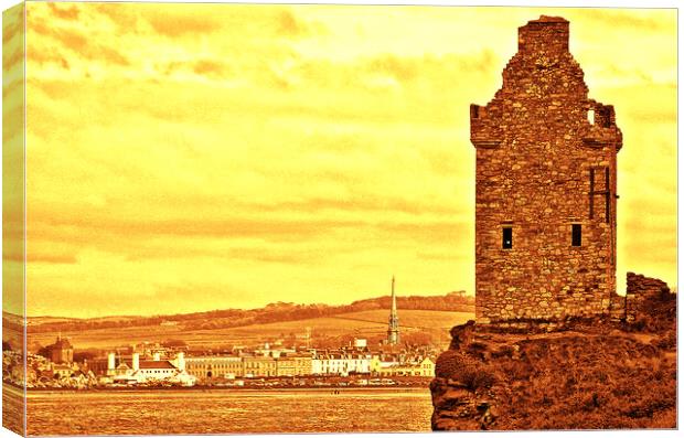 Greenan Castle and Ayr town  (sepia) Canvas Print by Allan Durward Photography