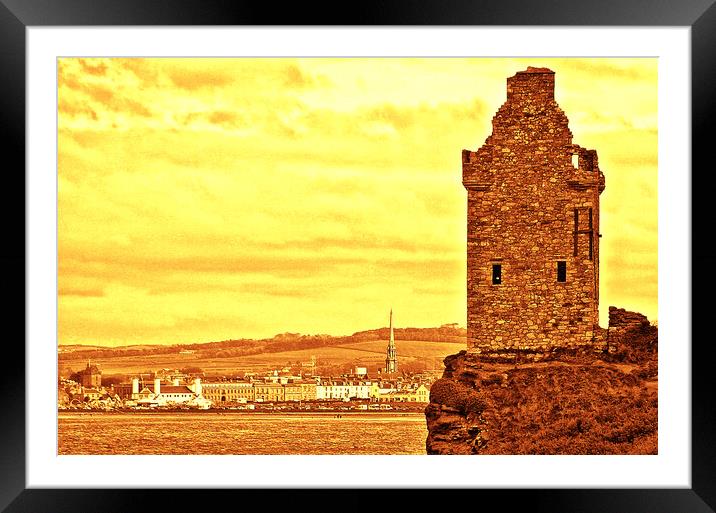 Greenan Castle and Ayr town  (sepia) Framed Mounted Print by Allan Durward Photography