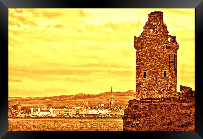 Greenan Castle and Ayr town  (sepia) Framed Print by Allan Durward Photography