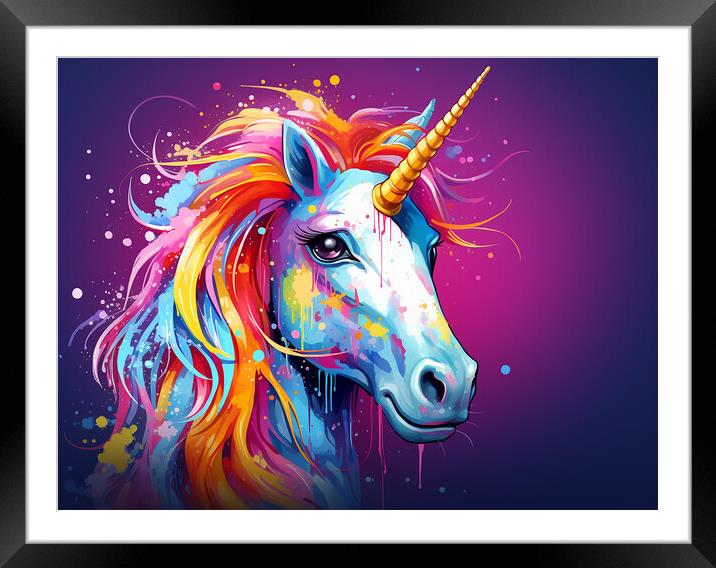 Unicorn Colour Splash Framed Mounted Print by Steve Smith