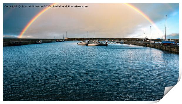 Rainbow over Hopeman Harbour Print by Tom McPherson