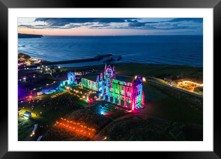 Whitby Abbey In The Dark Framed Mounted Print by Apollo Aerial Photography