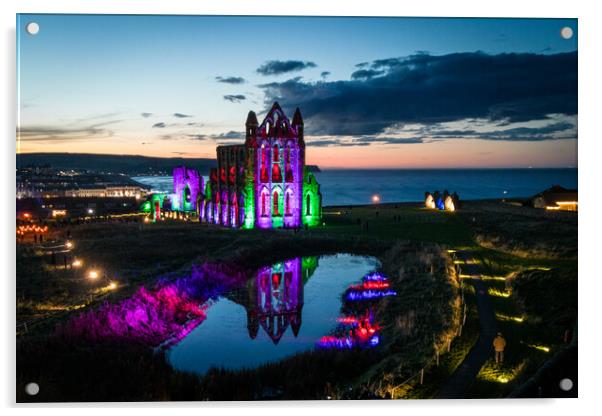 Whitby Abbey After Dark Acrylic by Apollo Aerial Photography