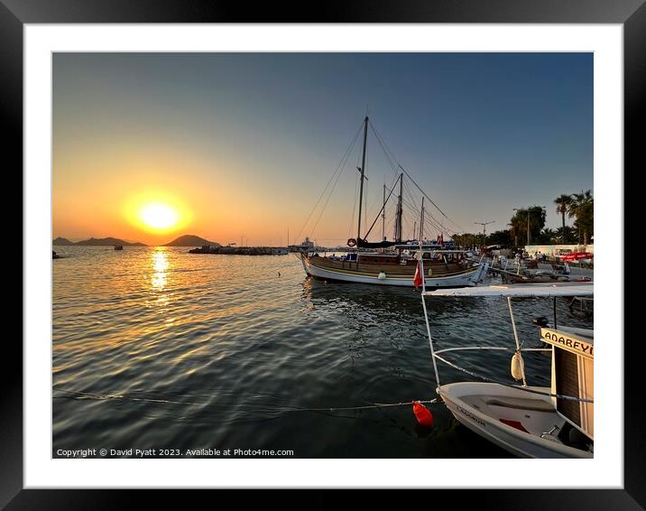 Turgutreis Harbour Sunset Framed Mounted Print by David Pyatt