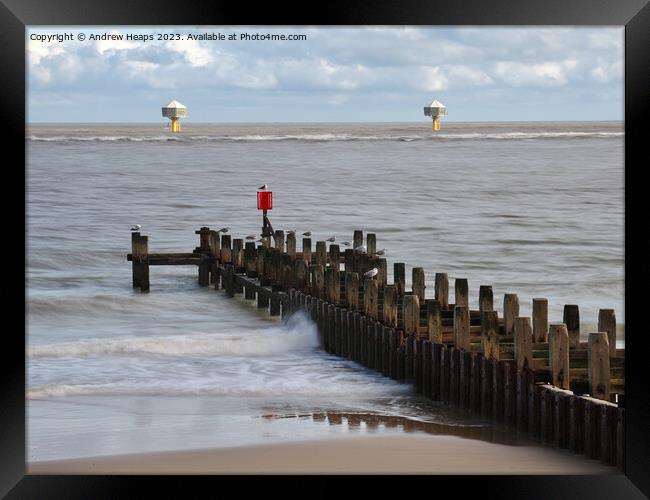 Lowestoft beach view to show offshore nest places. Framed Print by Andrew Heaps