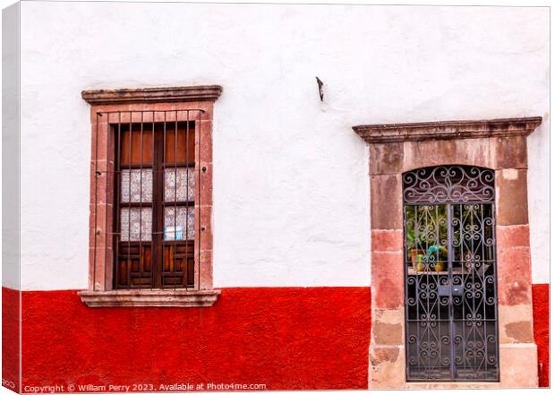 Red White Wall Metal Door Window San Miguel Allende Mexico Canvas Print by William Perry