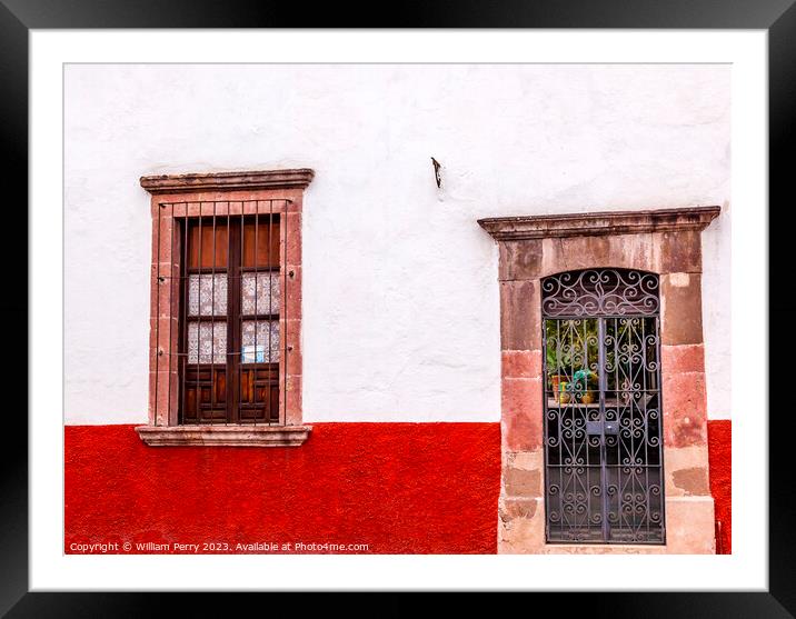 Red White Wall Metal Door Window San Miguel Allende Mexico Framed Mounted Print by William Perry