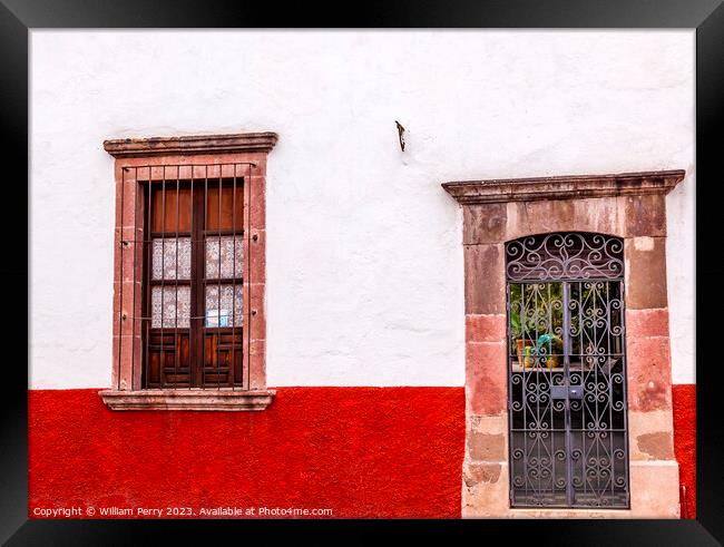 Red White Wall Metal Door Window San Miguel Allende Mexico Framed Print by William Perry