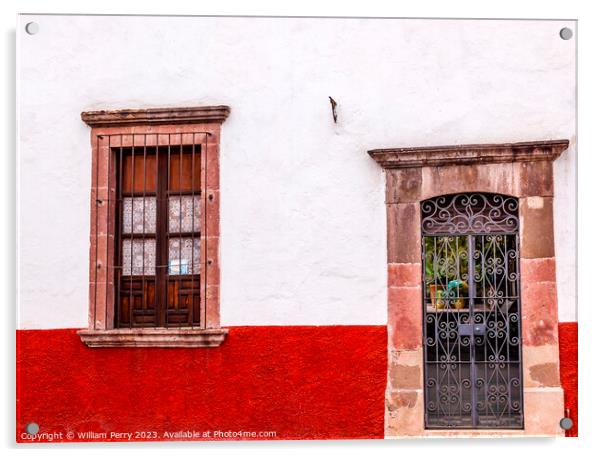 Red White Wall Metal Door Window San Miguel Allende Mexico Acrylic by William Perry