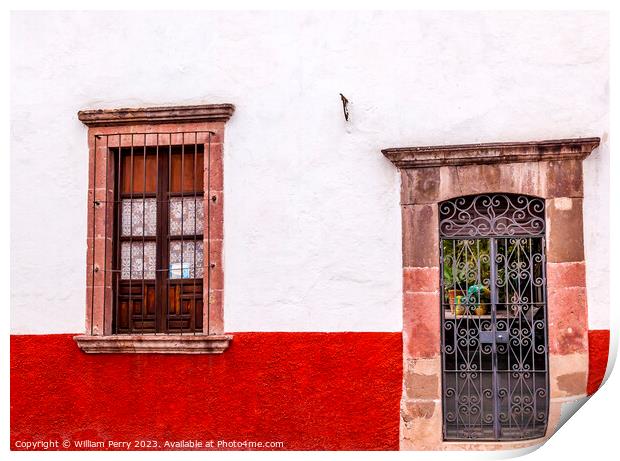 Red White Wall Metal Door Window San Miguel Allende Mexico Print by William Perry