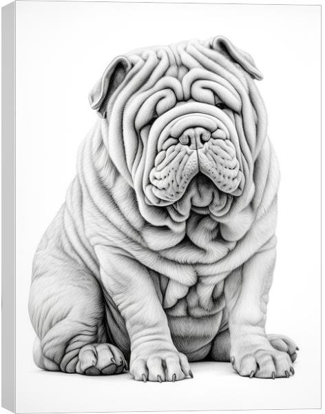Chinese Shar Pei Pencil Drawing Canvas Print by K9 Art