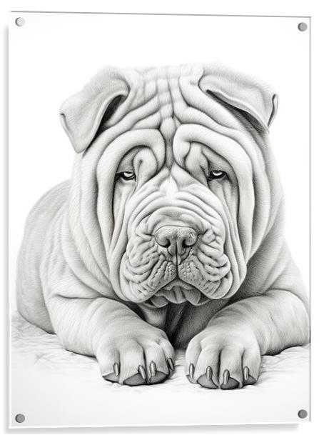 Chinese Shar Pei Pencil Drawing Acrylic by K9 Art