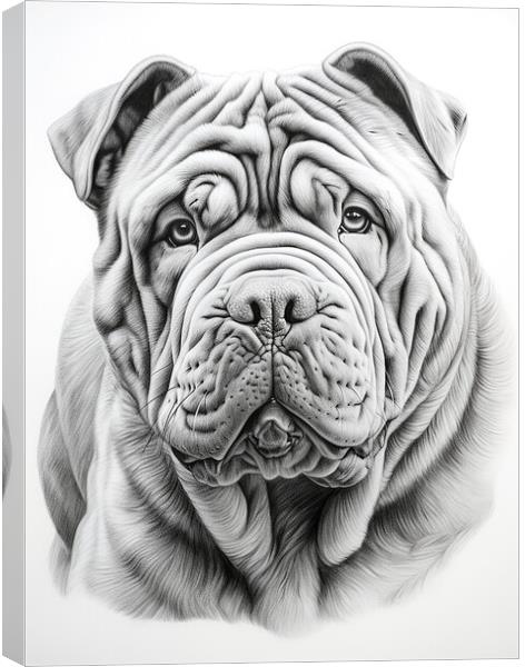 Chinese Shar Pei Pencil Drawing Canvas Print by K9 Art