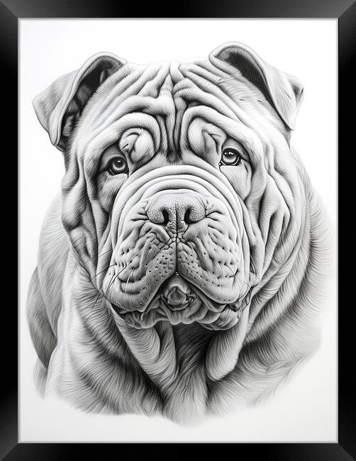Chinese Shar Pei Pencil Drawing Framed Print by K9 Art
