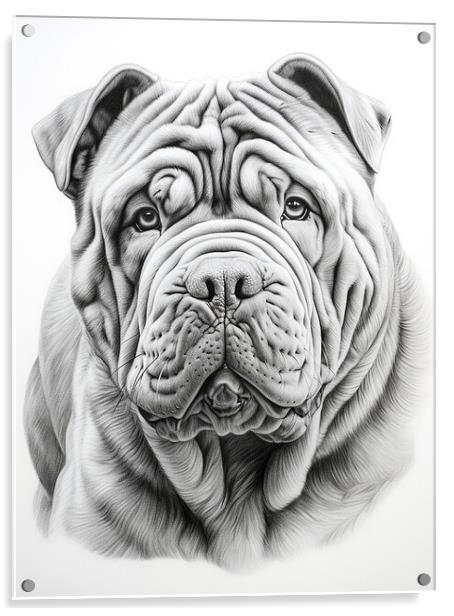 Chinese Shar Pei Pencil Drawing Acrylic by K9 Art