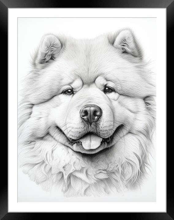 Chow Chow Pencil Drawing Framed Mounted Print by K9 Art