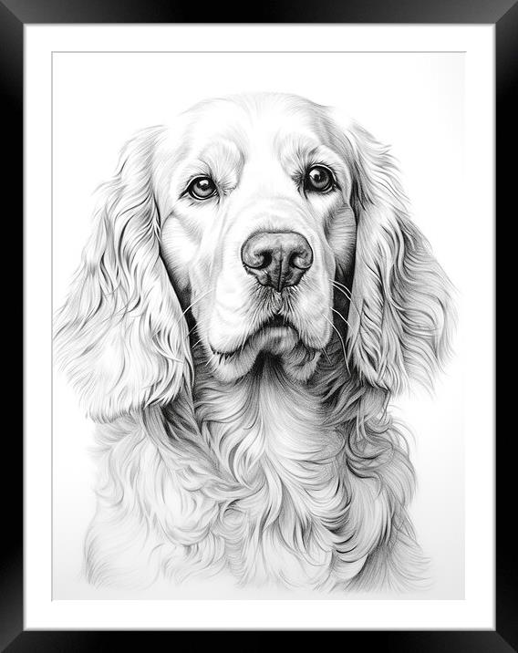 Clumber Spaniel Pencil Drawing Framed Mounted Print by K9 Art