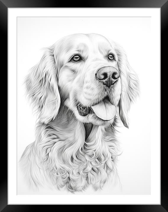 Clumber Spaniel Pencil Drawing Framed Mounted Print by K9 Art