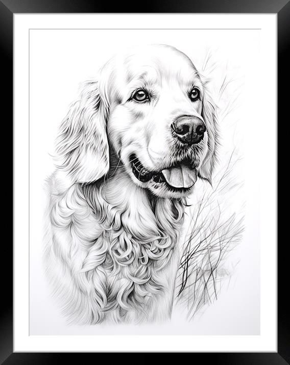 Clumber Spaniel Pencil Drawing Framed Mounted Print by K9 Art