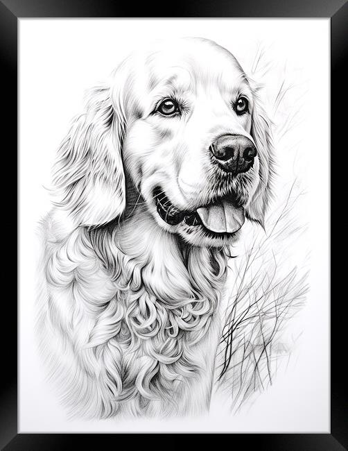 Clumber Spaniel Pencil Drawing Framed Print by K9 Art