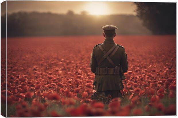 Poppy Field Soldier WW1 Canvas Print by Picture Wizard