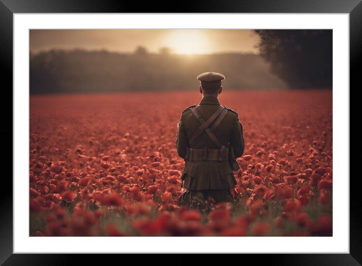 Poppy Field Soldier WW1 Framed Mounted Print by Picture Wizard