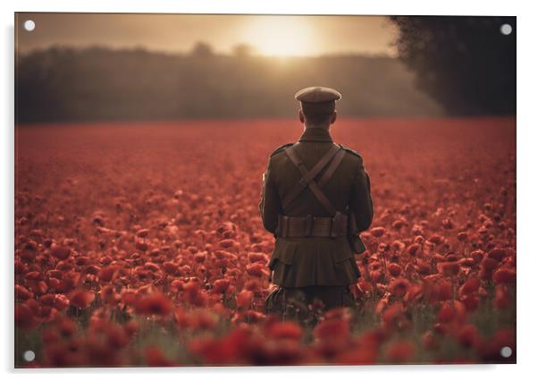 Poppy Field Soldier WW1 Acrylic by Picture Wizard