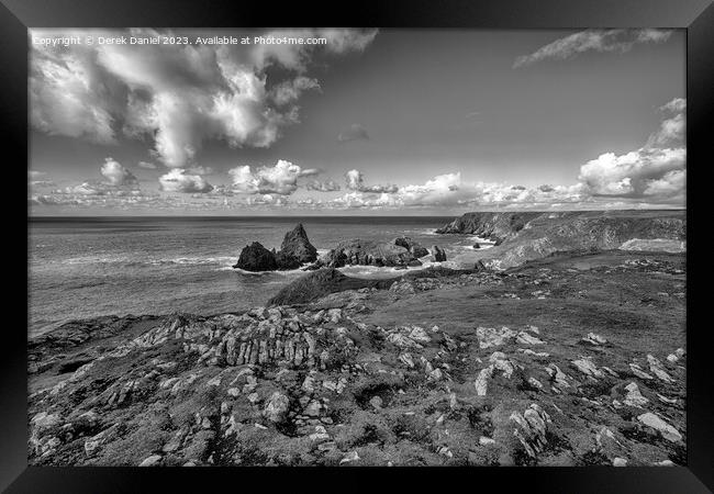 The Rocky Headland Around Kynance Cove (mono) Framed Print by Derek Daniel