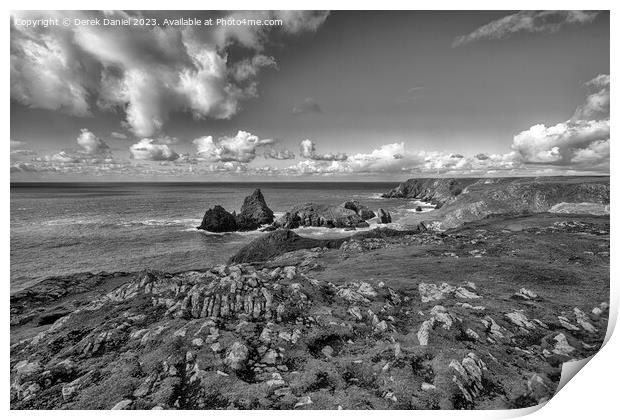 The Rocky Headland Around Kynance Cove (mono) Print by Derek Daniel