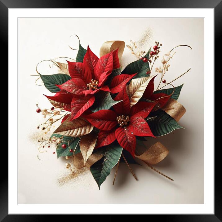 christmas, Poinsettia flowers,  Framed Mounted Print by kathy white