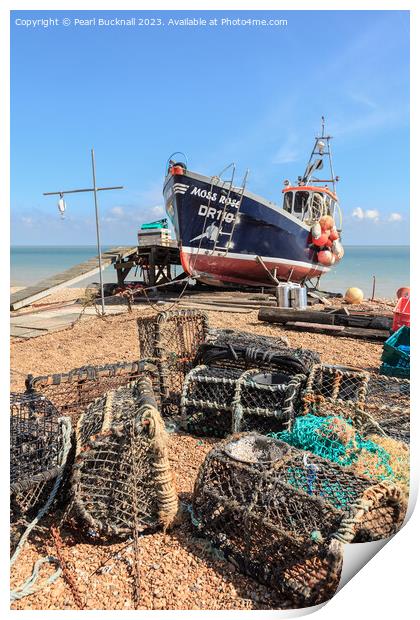 Beached Boats in Deal on Kent Coast Print by Pearl Bucknall