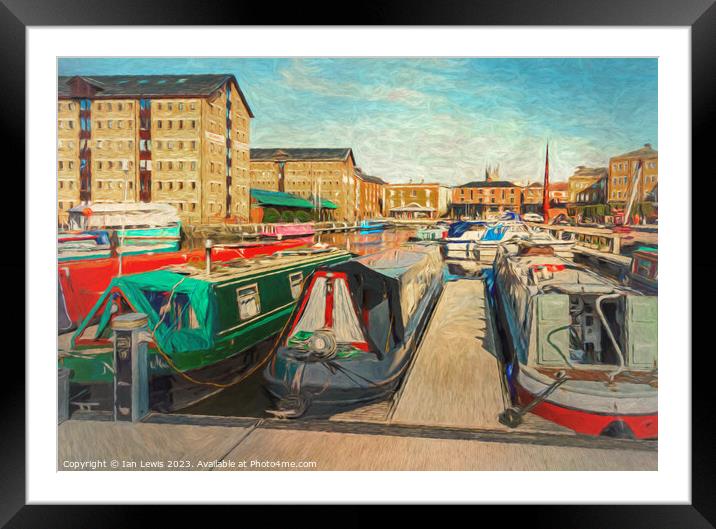 Narrowboats at Historic Gloucester Docks Framed Mounted Print by Ian Lewis