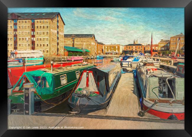 Narrowboats at Historic Gloucester Docks Framed Print by Ian Lewis