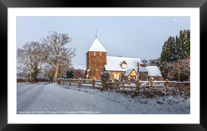 St. Peters Church in Snow - England's Winter Wonde Framed Mounted Print by Stephen Young