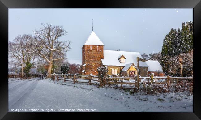 St. Peters Church in Snow - England's Winter Wonde Framed Print by Stephen Young