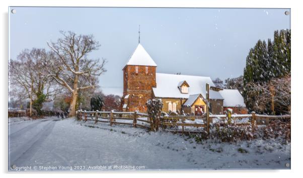 St. Peters Church in Snow - England's Winter Wonde Acrylic by Stephen Young